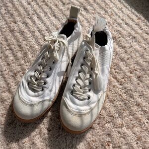 White Low-Top Lace-Up Sneakers